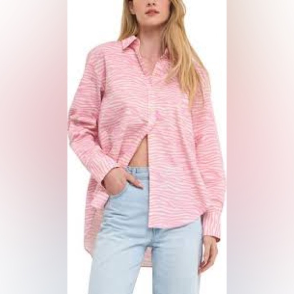 Grey Lab LA Zebra Animal Print Button Up Collared… - image 3